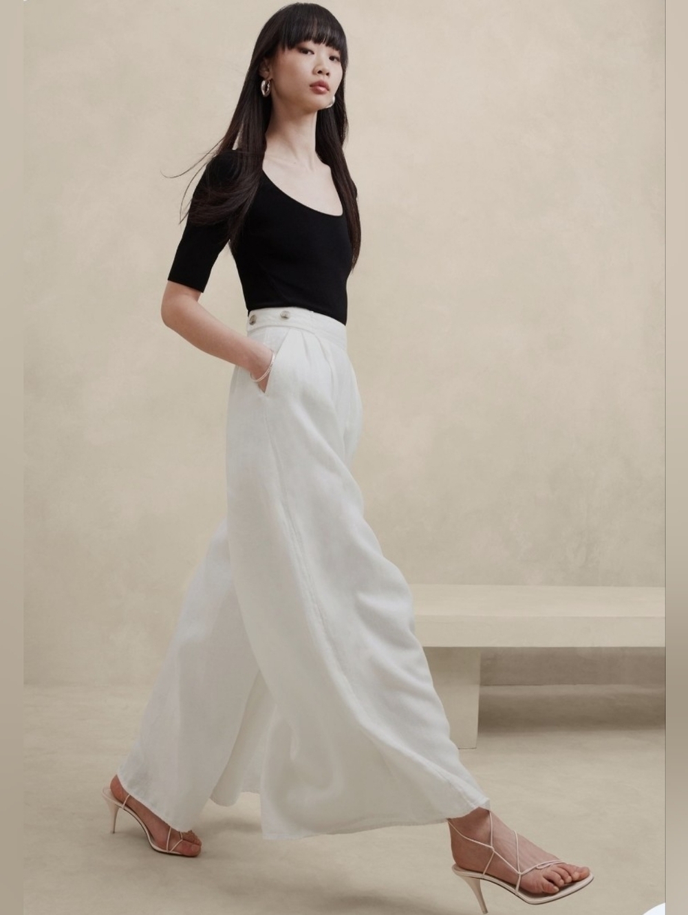 Banana Republic Lina Linen Exaggerated Wide Leg Iced Vanilla 8P